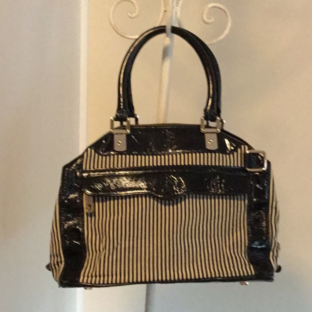 Rebecca Minkoff Black Patent and Fabric Bag.